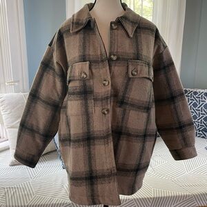 Women’s Brown & Black Plaid Jacket | Size 6 (runs large)
